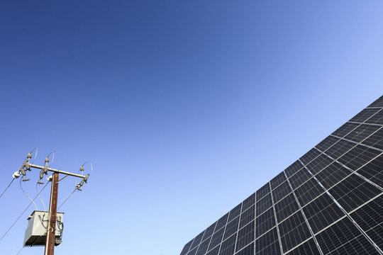 Solar panels and an electricity pole. Outback South Australia