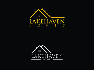 Vector house in the woods logo. Cabin in the forest silhouette logotype, property icon.eps