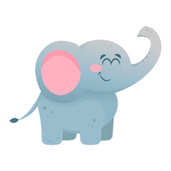 Cute cartoon vector smiling elephant isolated on white background