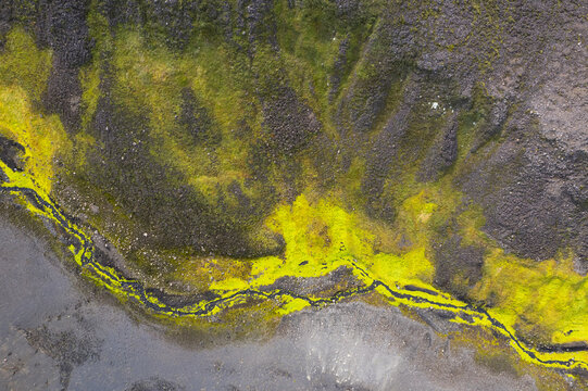 Aerial Shot Of Textures Of Highlands Of Iceland