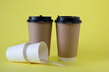 Paper disposable cups for coffee and drinks. Takeaway food