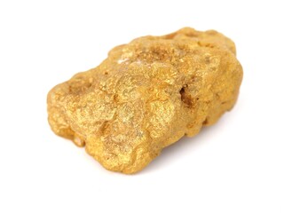 Gold nugget, gold ore on white background