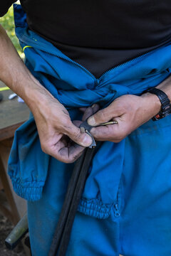 bicycle repair: preparing tire for puncture patch