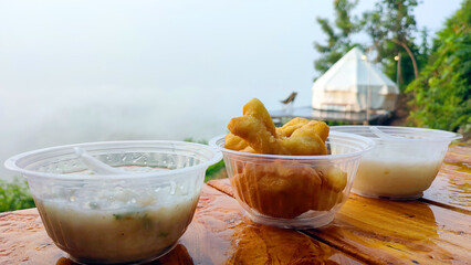 Congee and Patongo Long breakfast food that is popular with Thai people.