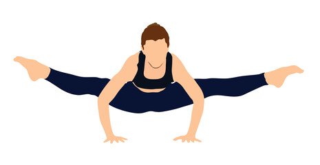 woman doing yoga, hand standing and doing stretch.