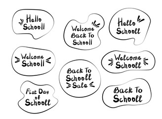 Back to school lettering for banner, flyers, and postcards. Set of handwritten inscriptions. Design element.