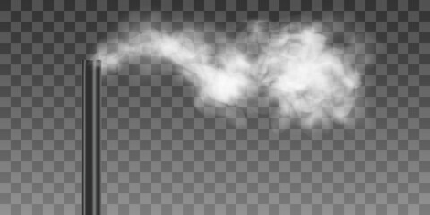 A cloud of white smoke from a factory chimney. Air pollution concept. Realistic vector illustration isolated on transparent background