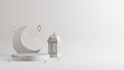 Islamic muharram display podium background. Concept of islamic celebration muharram, ramadan kareem and eid al fitr adha with blank space.