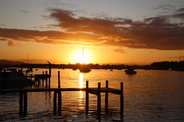 Naklejka na ściany i meble Sunset, Noosa River, Noosaville, Sunshine Coast, Queensland, Australia.