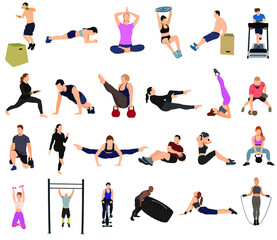 Fototapeta na wymiar Group of people doing different workouts.