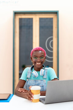 African woman in a office of a coworking