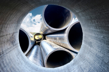 Water pipes for drinking water supply lie on the construction site. Preparation for earthworks for...