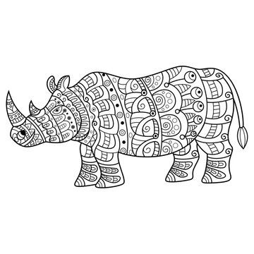 Hand drawn of rhino in zentangle style