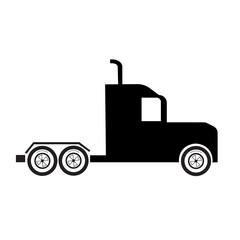 Truck icon. Symbol of heavy truck. Side view. Black and white. Vector.