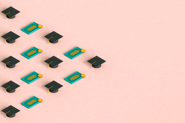 triangle of graduation caps and diplomas