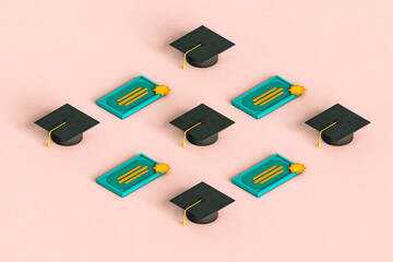 graduation cap and diploma organized neatly