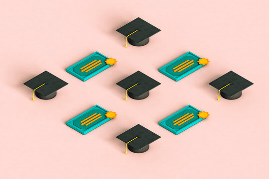 graduation cap and diploma organized neatly