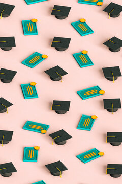 many graduation cap and diploma