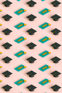 vertical pattern of graduation cap and diploma