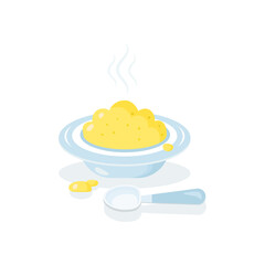 Illustration of a breakfast. A plate of porridge and a spoon. Vector illustration