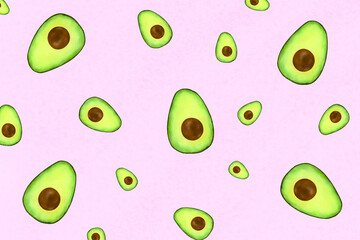 Repeating pattern of Halved avocados illustration