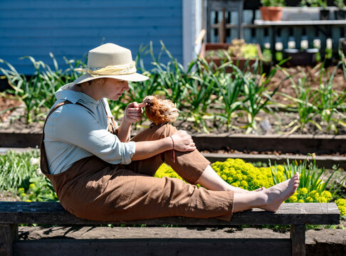 farmer with a hen