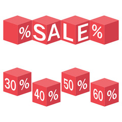 A set of vector discount cubes on a white background, color vector illustration
