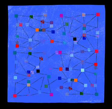 Abstract Network With Colorful Connection Points on Fading Blue