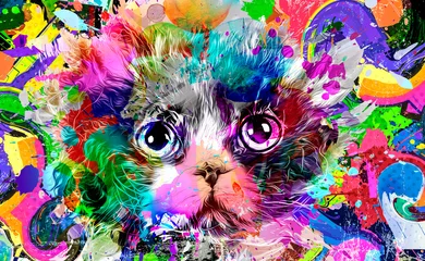 Tuinposter abstract colorful cat muzzle illustration, graphic design concept © reznik_val