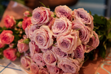 Bouquet of pink roses. Floral concept.