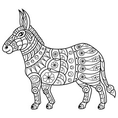 Fototapeta na wymiar Hand drawn of donkey in zentangle style