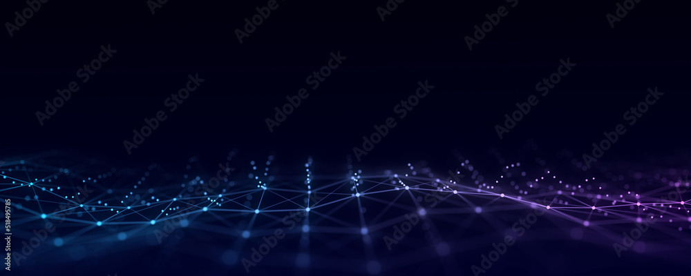 Poster futuristic moving wave. digital background with moving glowing particles and lines. big data visuali