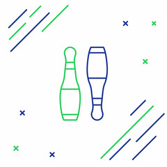 Line Bowling pin icon isolated on white background. Juggling clubs, circus skittles. Colorful outline concept. Vector