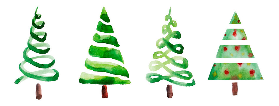 Watercolor Christmas trees isolated on white background