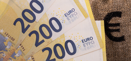 Banknotes in denominations of 200 euros