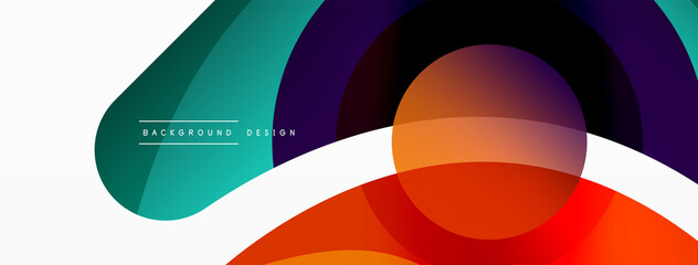 Abstract background with color geometric shapes. Beautiful minimal backdrop with round shapes circles and lines. Geometrical design. Vector illustration