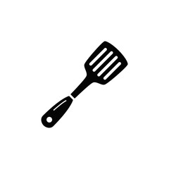 kitchen turner, turning spatula icon in black flat glyph, filled style isolated on white background