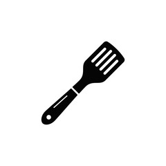 slotted spatula icon in black flat glyph, filled style isolated on white background