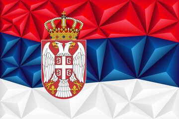 Abstract polygonal background in the form of colorful red, blue and white stripes of the Serbian flag. Polygonal flag of Serbia.