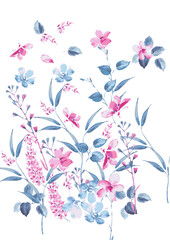 mixed floral print design on plain ground 