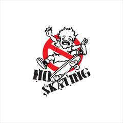 illustration of banning children from skateboarding and it says "no skate"
