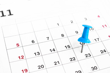 Thumbtack in calendar ideas for busy reminders Appointments and meetings Planning for a business meeting or planning idea.