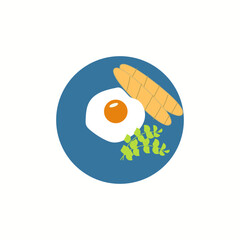 Egg with bread icon on white and blue background.