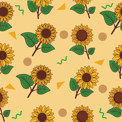 Set Collection Yellow Sunflower Summer Green Floral Nature Plant Aesthetic Hand Drawn Romantic Random Colorful Illustration Soft Yellow.
