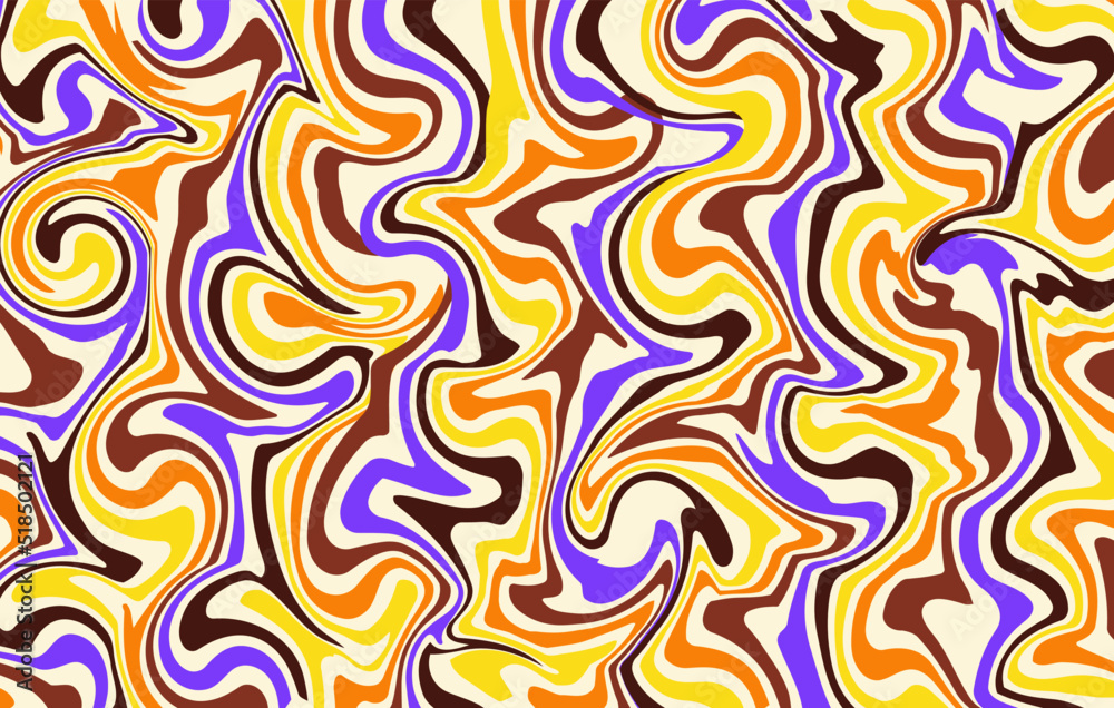 Poster Abstract marble textured background. Wavy horizontal psychedelic backdrop. Groovy curve print in style retro 60s, 70s. Vector illustration