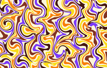 Abstract marble textured background. Wavy horizontal psychedelic backdrop. Groovy curve print in style retro 60s, 70s. Vector illustration