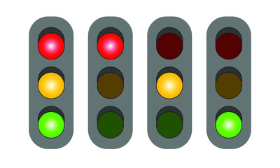 Four sets of LED traffic lights indicate red, yellow or green lights. all light up