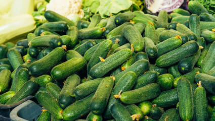 A close up photo of some fresh cucumbers at a fair
