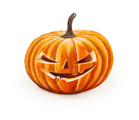 Scary Jack O Lantern halloween pumpkin. Hand drawn illustration