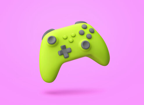 Green game controller isolated on purple background